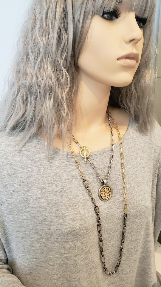 Matte Silver & Soft Gold Chain Necklace, Beauty In Stone Jewelry at $139