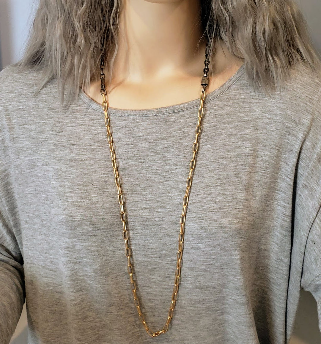 Matte Silver & Soft Gold Chain Necklace, Beauty In Stone Jewelry at $139