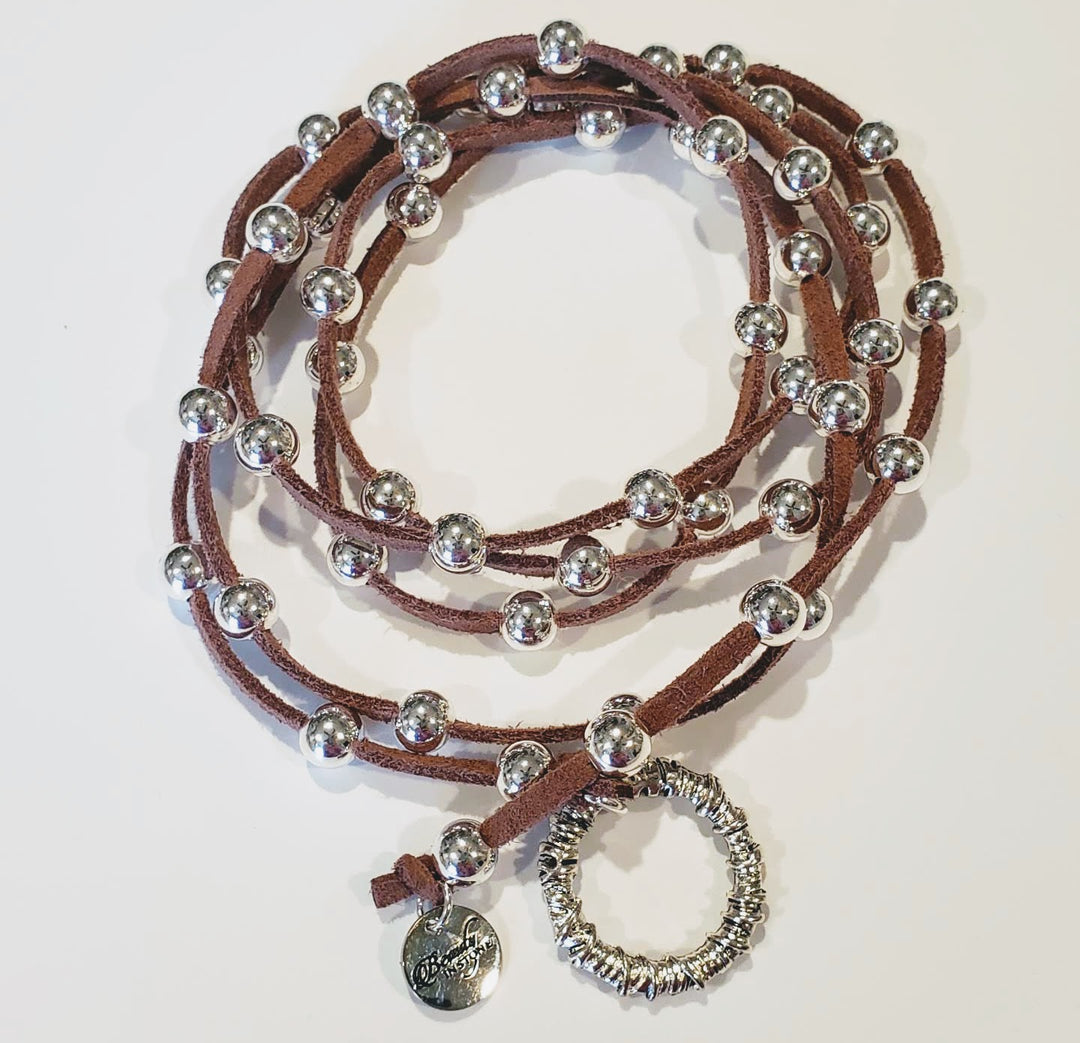 Big Link Silver Beaded Lariat on Suede Leather, Beauty In Stone Jewelry at $80