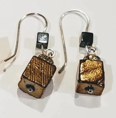 Hematite Cube Drop Earrings, Beauty In Stone Jewelry at $40