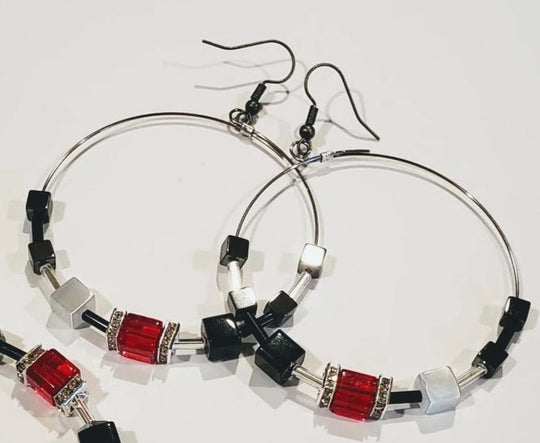 Hoop Earrings Red & Black Cube, Beauty In Stone Jewelry at $49