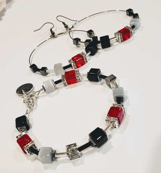 Hoop Earrings Red & Black Cube, Beauty In Stone Jewelry at $49