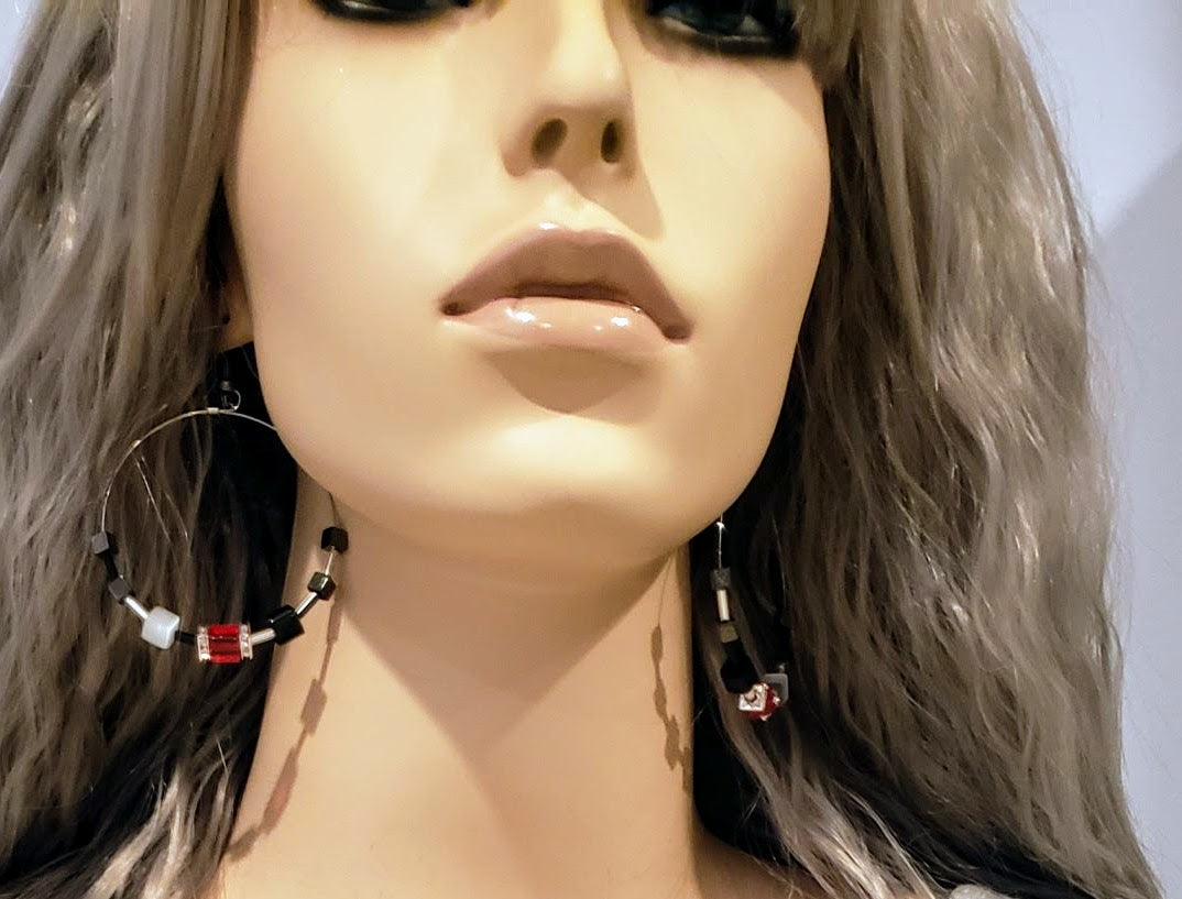 Hoop Earrings Red & Black Cube, Beauty In Stone Jewelry at $49