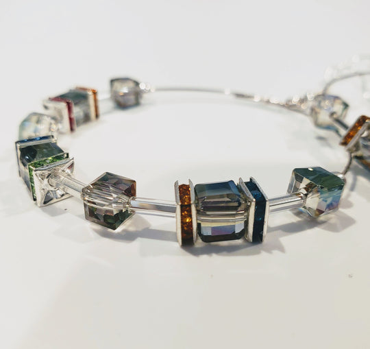 Hoop Earrings Multi Color Cubes & Crystal, Beauty In Stone Jewelry at $49