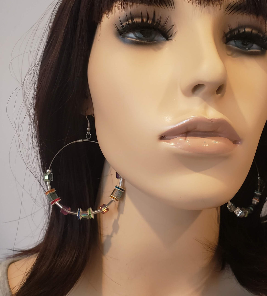 Hoop Earrings Multi Color Cubes & Crystal, Beauty In Stone Jewelry at $49