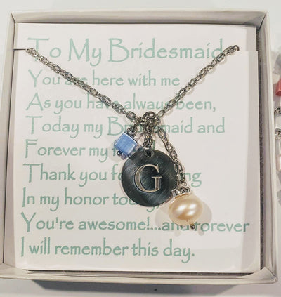 Custom Initial With Pearl & Modern Cube on Chain Necklace, Beauty In Stone Jewelry at $54