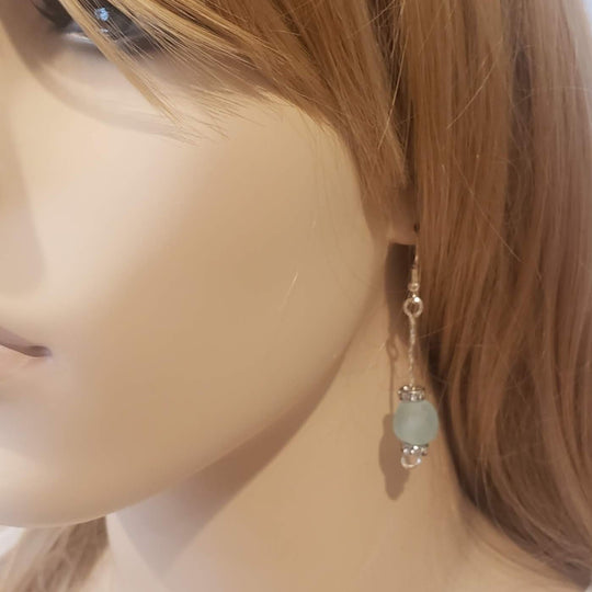 Beach Glass & Crystal Drop Earrings Lt. Blue, Beauty In Stone Jewelry at $49