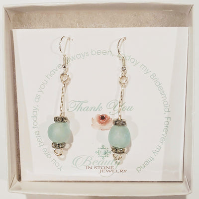 Beach Glass & Crystal Drop Earrings Lt. Blue, Beauty In Stone Jewelry at $49
