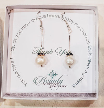 White Pearl & Amethyst Earrings, Beauty In Stone Jewelry at $40