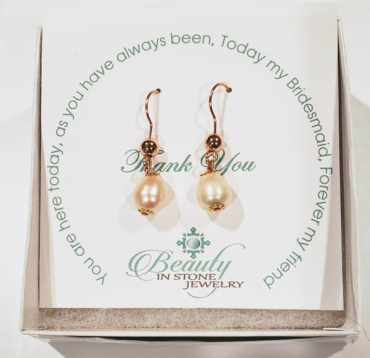 Blush Pearl & Rose Gold Earrings, Beauty In Stone Jewelry at $40