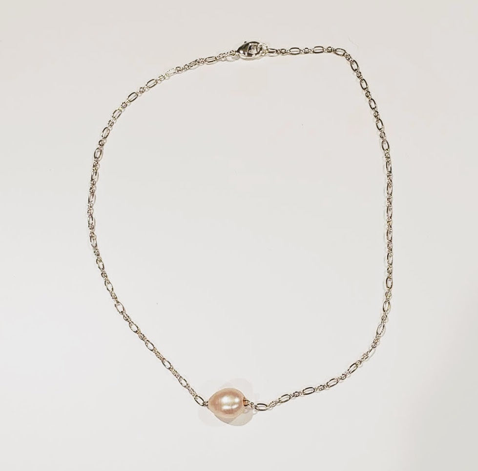 Genuine Blush Pearl On Silver Chain Necklace, Beauty In Stone Jewelry at $35