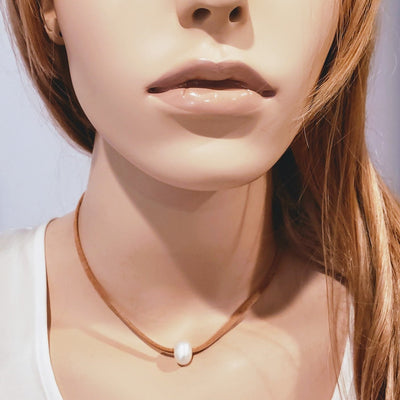 Single  Genuine Pearl On Leather Necklace, Beauty In Stone Jewelry at $35