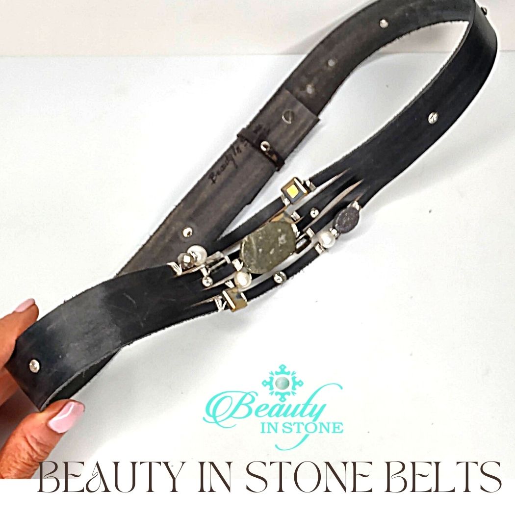 Handmade Leather Belt With Rhinestones, Gemstones, Pyrite, Beauty In Stone Jewelry at $199