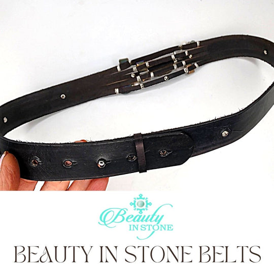 Handmade Leather Belt With Rhinestones, Gemstones, Pyrite, Beauty In Stone Jewelry at $199