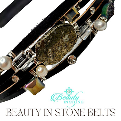 Handmade Leather Belt With Rhinestones, Gemstones, Pyrite, Beauty In Stone Jewelry at $199