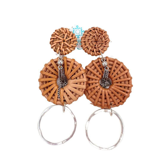 Rattan With Silver Hoop Earrings