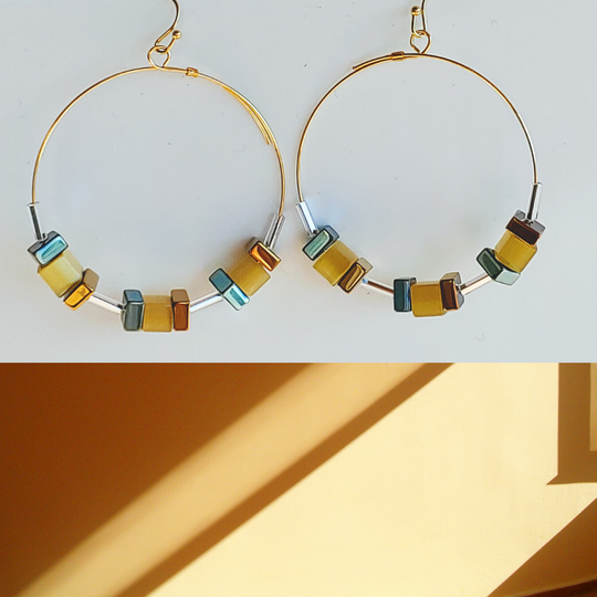 Cube Hoop Earrings Bronze Mix, Beauty In Stone Jewelry at $49