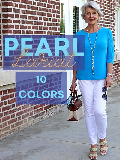 Freshwater Pearl Lariat Necklace in 12 Colors, Beauty In Stone Jewelry at $114