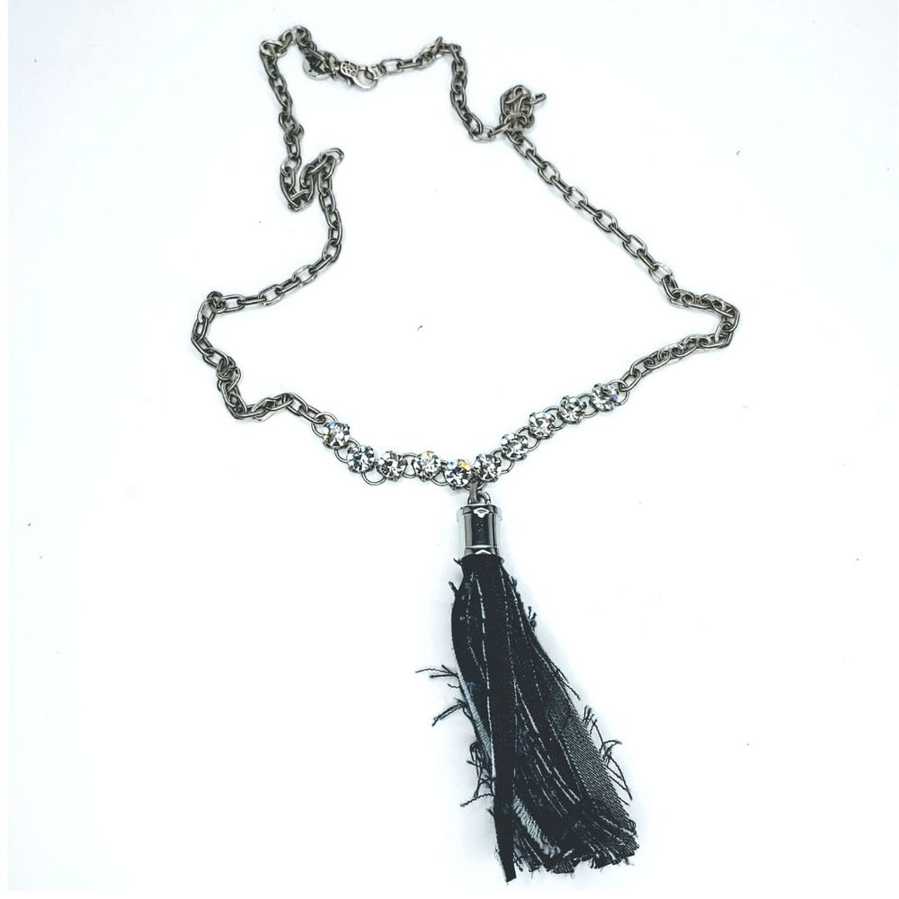 Upcycled Denim Tassel Necklace, Beauty In Stone Jewelry at $99