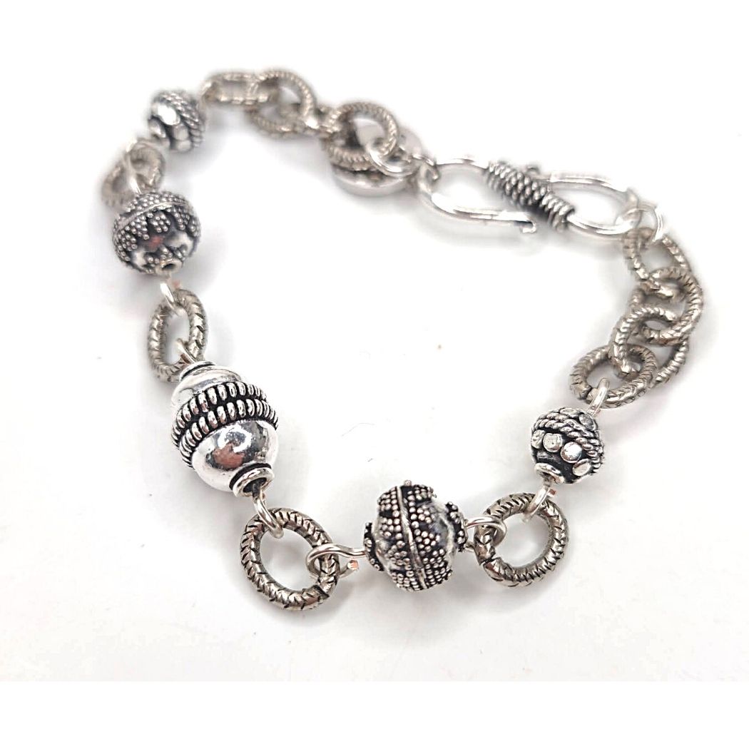 Bali Style Sterling Silver Beaded Bracelet, Beauty In Stone Jewelry at $89