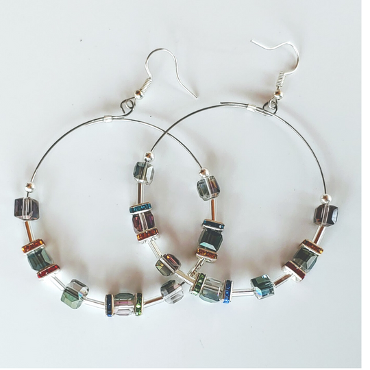 Hoop Earrings Multi Color Cubes & Crystal, Beauty In Stone Jewelry at $49