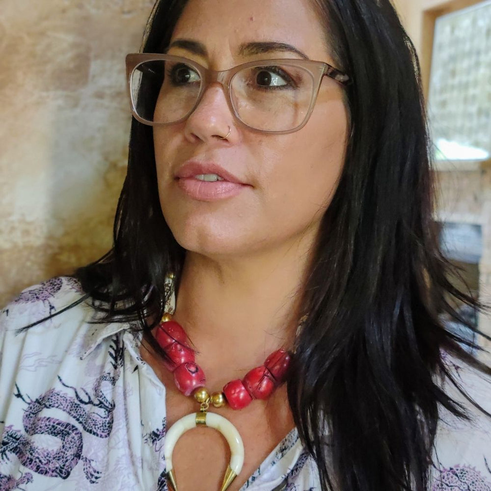 Red Coral and Ox Bone Necklace, Beauty In Stone Jewelry at $156