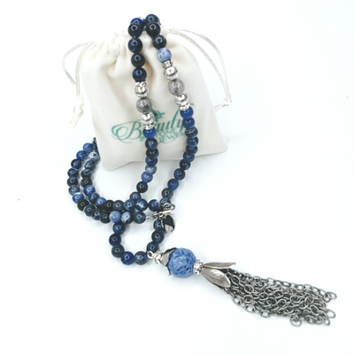 Sodalite Beaded Necklace With Chain Tassel, Beauty In Stone Jewelry at $159