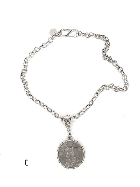 French Coin Pendant Necklace, Beauty In Stone Jewelry at $115