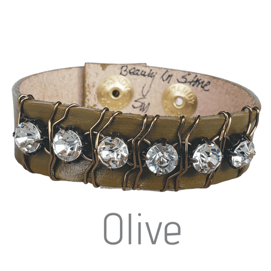 10 Colors Rhinestone Leather Cuff, Beauty In Stone Jewelry at $69