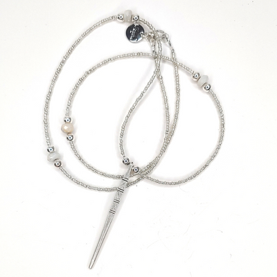 Glass and Stone Beaded Silver Chain Necklace With Drop Pendant, Beauty In Stone Jewelry at $59