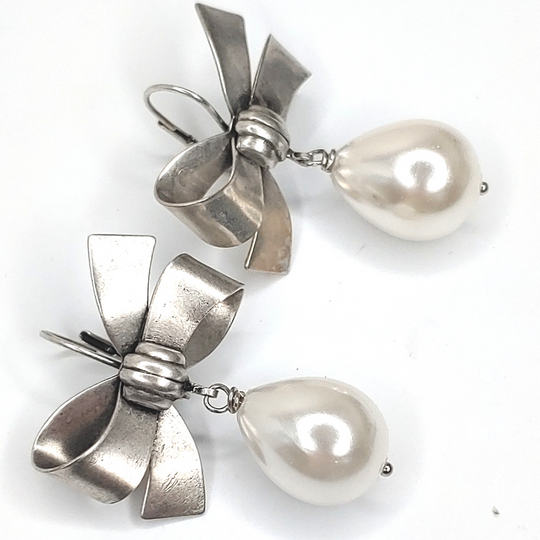 Silver Bow & Pearl Earring, Beauty In Stone Jewelry at $59