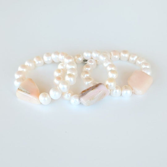 Pink Peruvian Opal & Pearl Stretch Bracelet Choice, Beauty In Stone Jewelry at $50