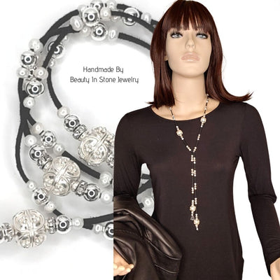 Dimensional Silver Beaded Lariat, Beauty In Stone Jewelry at $99