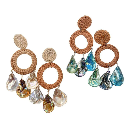 Rattan & Shell Chandelier Earrings