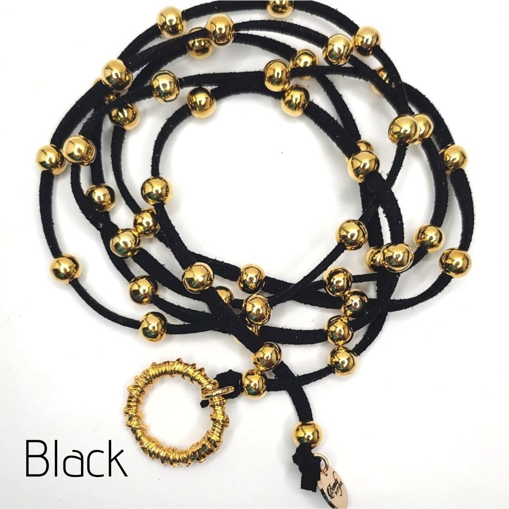 Big Link Gold Beaded Lariat on Suede Leather, Beauty In Stone Jewelry at $80