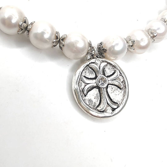 Freshwater Pearl & Cross Necklace, Beauty In Stone Jewelry at $149