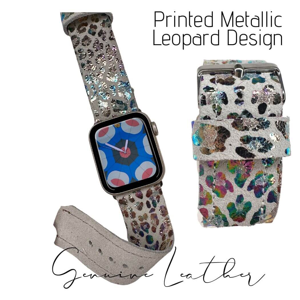 Watch Band For Apple Watch Animal Prints Metallic Leopard Silver