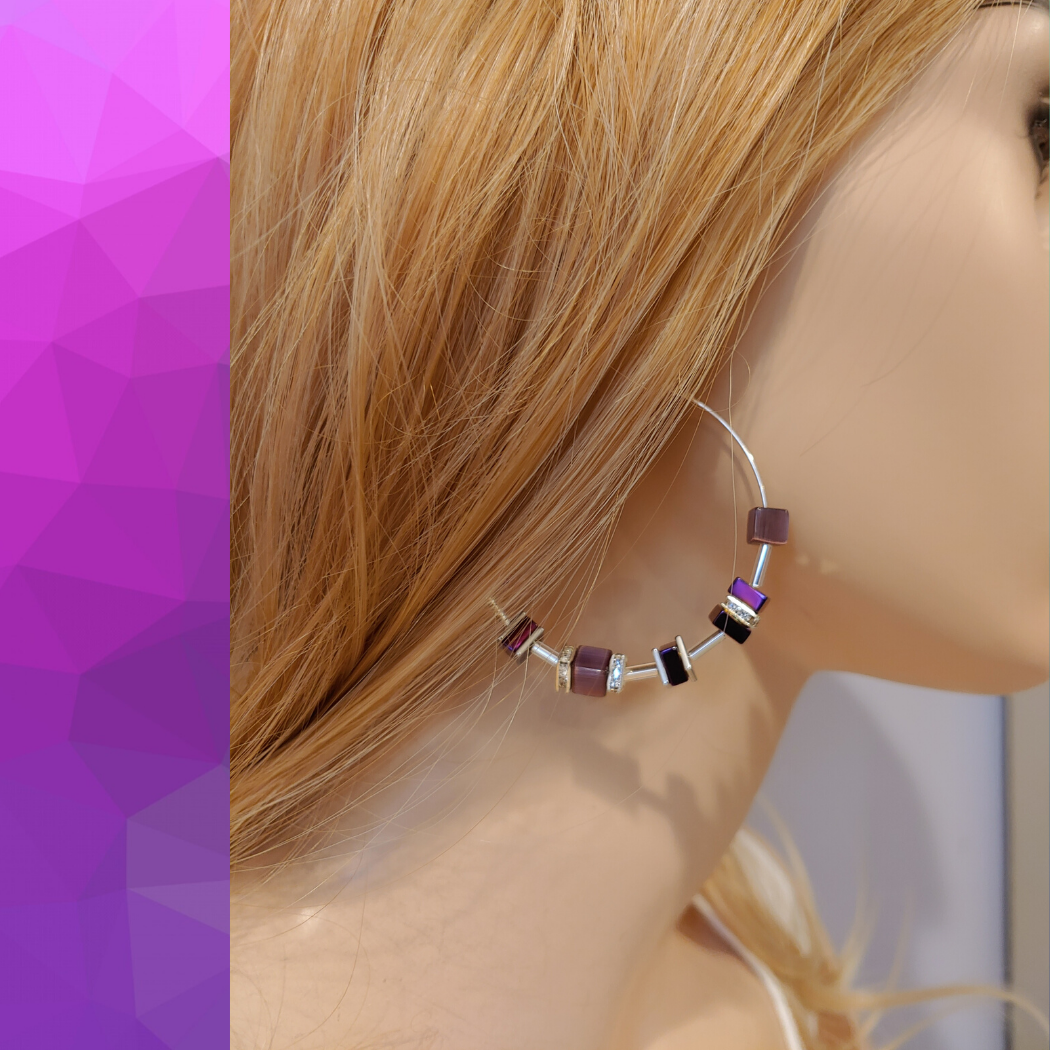 Cube Hoop Earrings Purple Mix, Beauty In Stone Jewelry at $49