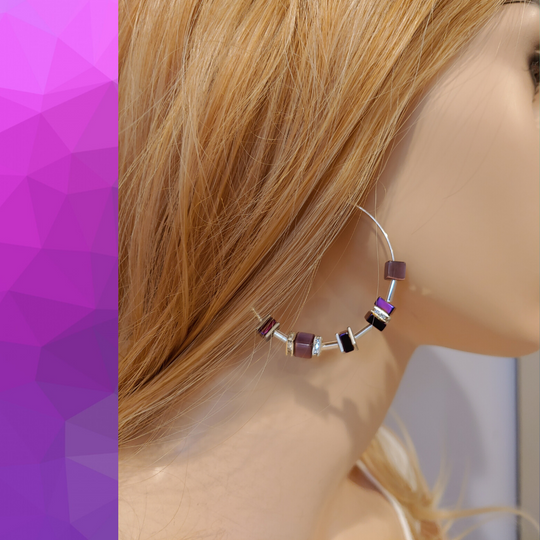 Cube Hoop Earrings Purple Mix, Beauty In Stone Jewelry at $49