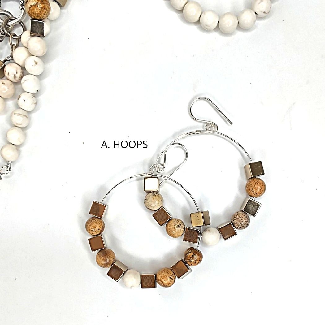 Hoop Earrings or Stone Drop for 3 Graces, Beauty In Stone Jewelry at $49