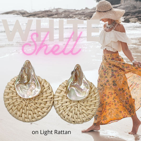 Rattan Earrings Shell Color CHOICE, Beauty In Stone Jewelry at $35