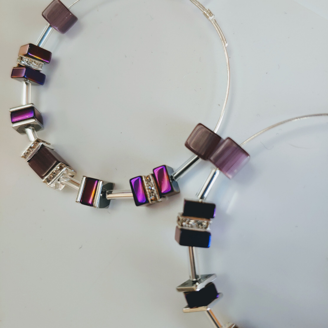 Cube Hoop Earrings Purple Mix, Beauty In Stone Jewelry at $49