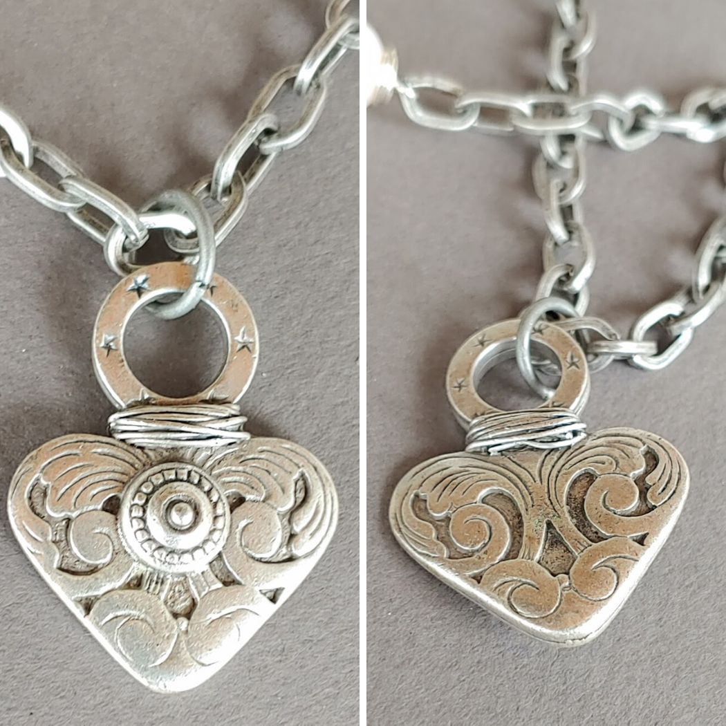 Dramatic Heart Necklace With Matte Silver Chain, Beauty In Stone Jewelry at $89