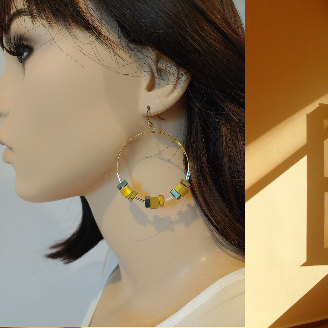 Cube Hoop Earrings Bronze Mix, Beauty In Stone Jewelry at $49