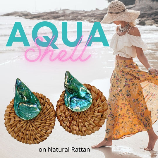 Rattan Earrings Shell Color CHOICE, Beauty In Stone Jewelry at $35