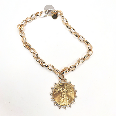 French Coin Pendant Necklace Gold Rhinestone Bezel, Beauty In Stone Jewelry at $120