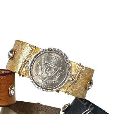 State Coin Leather Band Bracelet