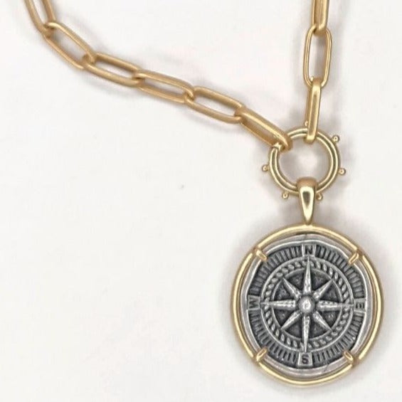 Gold Necklace with Bee or Compass Pendant, Beauty In Stone Jewelry at $62