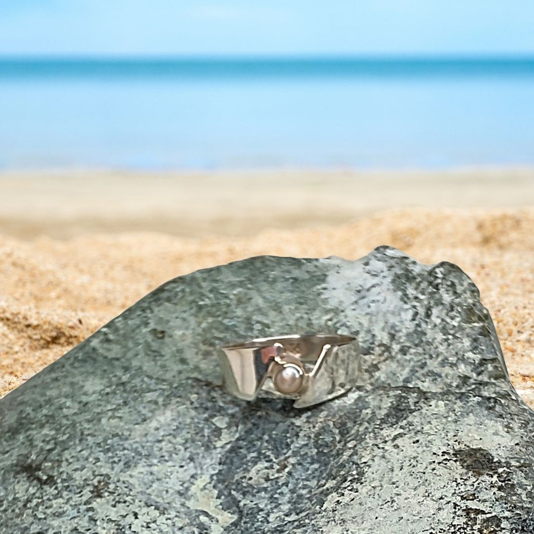 Sterling Silver Ring "Dainty Pearl", Beauty In Stone Jewelry at $39