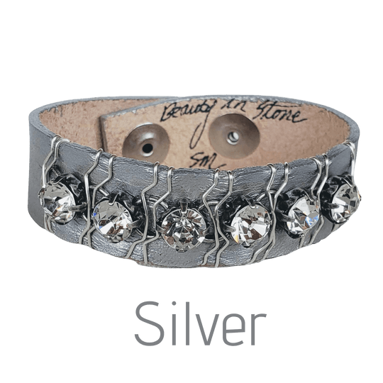 10 Colors Rhinestone Leather Cuff, Beauty In Stone Jewelry at $69